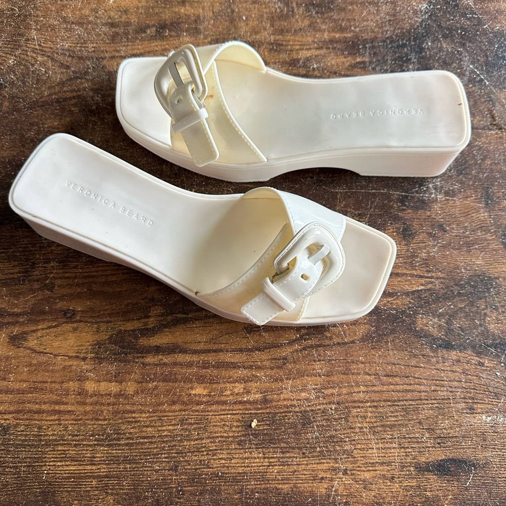 Veronica Beard Davina Sandals Sz 6 Women White Jelly‎ Open Toe Buckled Slides